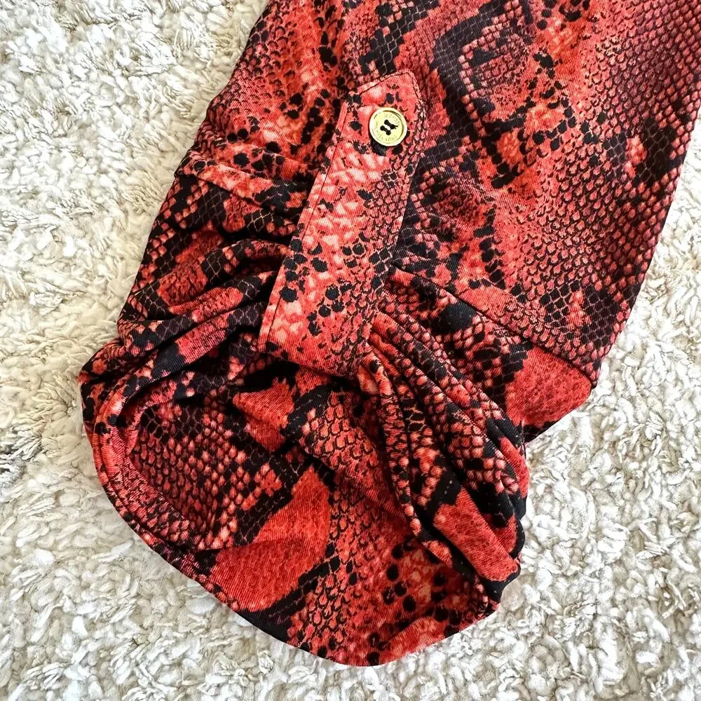 Michael Kors Red Snakeskin Print Gold Chain Tie Dress Size S